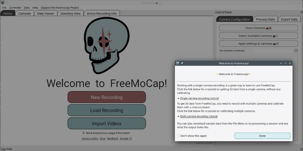 FreeMoCap Startbildschirm